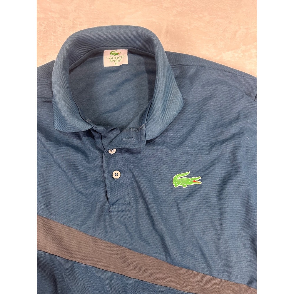 Lacoste Sport Polo Shirt XL Blue Diagonal Stripe Short Sleeve Mens